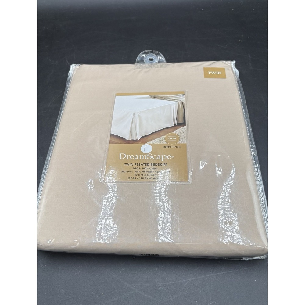 DreamScape Twin Pleated Bedskirt 100% Cotton Taupe Beige 200 TC Percale